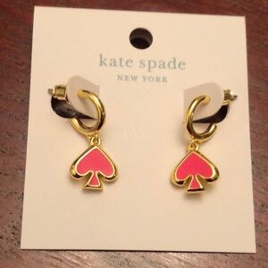 Kate Spade Gold Tone & Pink Pepper Everyday Spade Huggie Hoop Earrings NWT